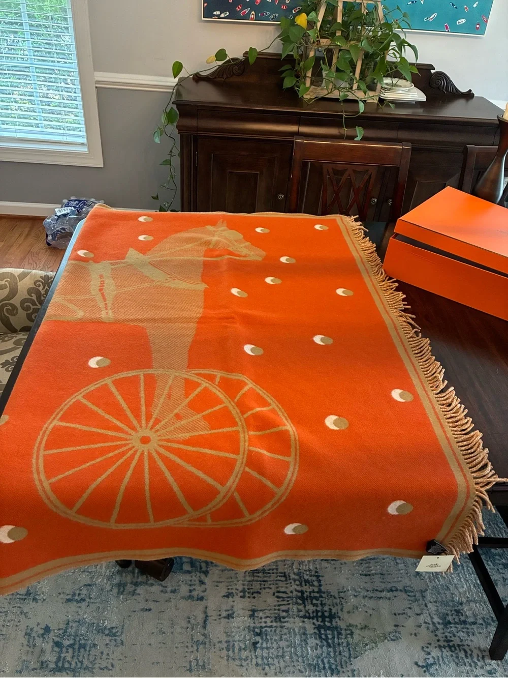 Hermes Cheval Cabriolet Merino Cashmere Throw Blanket AUTHENTIC
